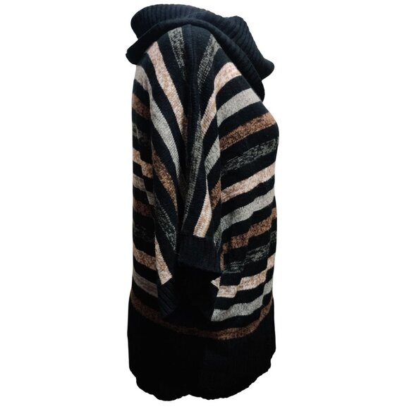 Faded Glory XXL Black Tan Gray Striped Knit Cowl Neck Batwing Sleeve Sweater - Picture 6 of 8